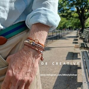 New men's or unisex aduits stainless steel with faux leather hand wrap bracelet